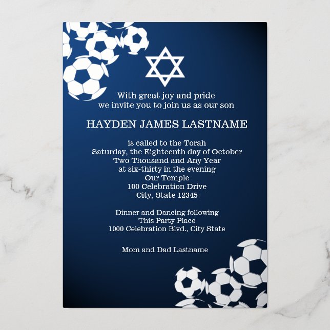 Invitation En Aluminium Bar Mitzvah de football (Recto)