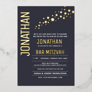 Invitation En Aluminium Bar Mitzvah Moderne Élégant VRAI Étoiles D'OR