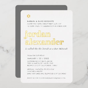 Invitation En Aluminium BAR MITZVAH moderne minimaliste gras neutre gris
