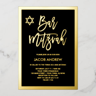 Invitation En Aluminium Bar Mitzvah orné de feuille d'or moderne et de noi