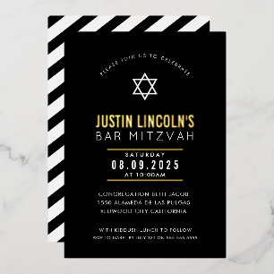 Invitation En Aluminium BAR MITZVAH simple étoile moderne minimaliste noir