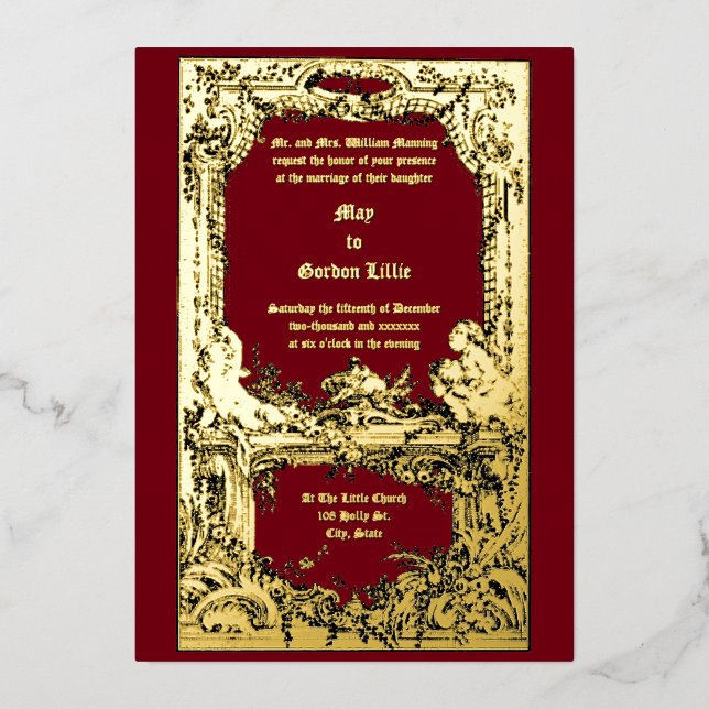 Invitation En Aluminium Baroque Rococo Cherubs Floral Mariage Frontière de (Recto)