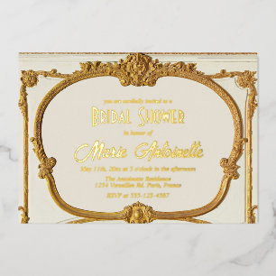 Invitation En Aluminium Baroque Rococo Élégant en Or pour une Baby Shower 