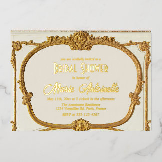 Invitation En Aluminium Baroque Rococo Élégant en Or pour une Baby Shower 