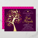 Invitation En Aluminium Bat mitzvah Bourgogne Arbre de Vie Script Véritabl<br><div class="desc">Soyez fier, réjouissez-vous et présentez cette étape importante de votre Bat mitzvah préféré ! Ce véritable arbre graphique en feuille d'or avec rose brillant, orange et rouge étoile de David et point "feuilles" sur un riche arrière - plan bordeaux violet est l'invitation parfaite pour cette occasion spéciale. Une toute petite...</div>