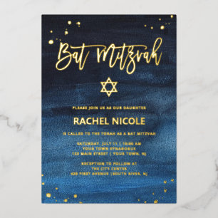 Invitation En Aluminium Bat mitzvah brillant bleu et or
