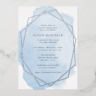 Invitation En Aluminium Bat mitzvah d'aquarelle bleu-cadre argent réel