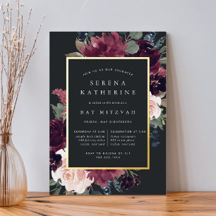 Invitation En Aluminium Bat mitzvah de fleurs de prune
