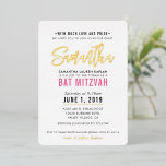 Invitation En Aluminium BAT MITZVAH écriture moderne rose doré joli<br><div class="desc">par kat massard >>> kat@simplysweetPAPERIE.com <<<</div>