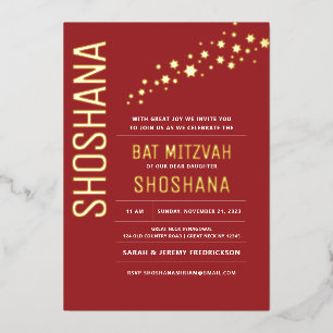 Invitation En Aluminium Bat mitzvah Moderne Élégant VRAI OR