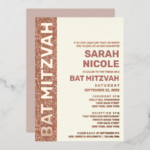 Invitation En Aluminium Bat mitzvah Rose Or Typographie moderne Rose Or