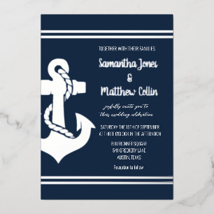 Invitation En Aluminium Bateau d'ancrage Nautilus Bleu Marine Argent Feuil