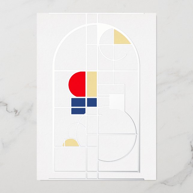 Invitation En Aluminium Bauhaus Moderne, Blanc, Argent, (Recto)