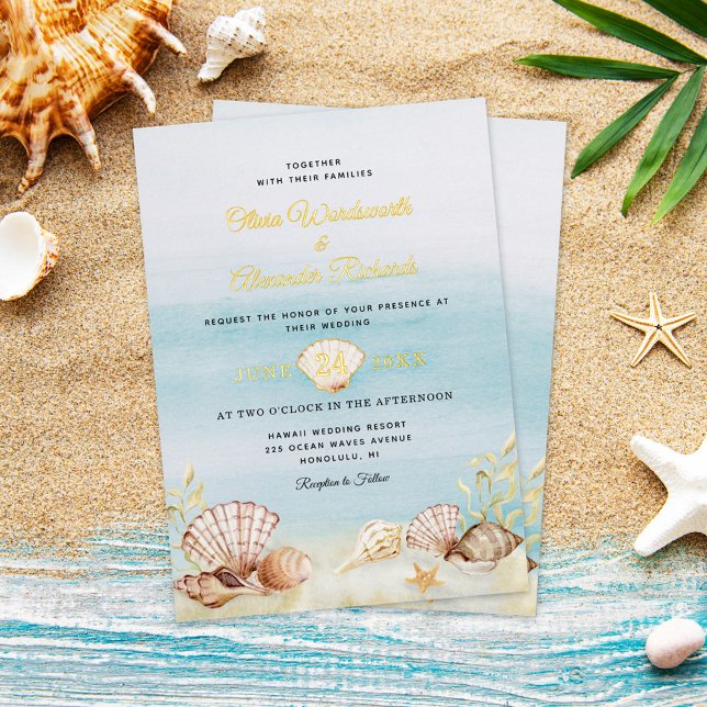 Invitation En Aluminium Beach Ocean Mariage Elegant Gold (Créateur téléchargé)