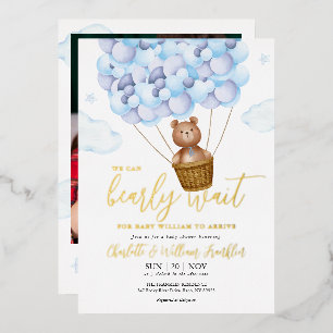 Invitation En Aluminium Bearly Wait Teddy Bear Blue Boy Photo Baby shower