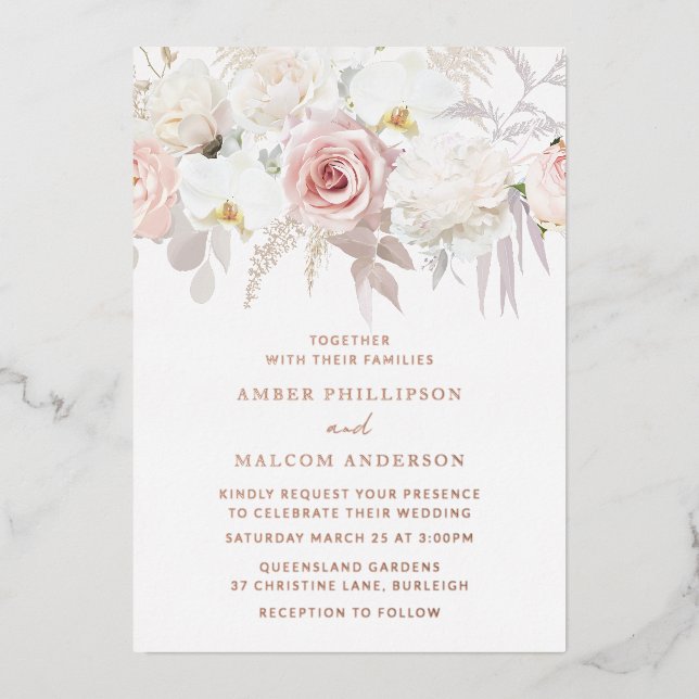 Invitation En Aluminium Beau Blush & White Mariage Rose Or (Recto)