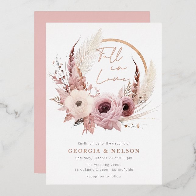 Invitation En Aluminium Beau Boho Automne Mariage Rose Or (Recto/Verso)