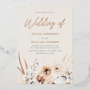 Invitation En Aluminium Beau Boho Beige Floral Mariage Rose or