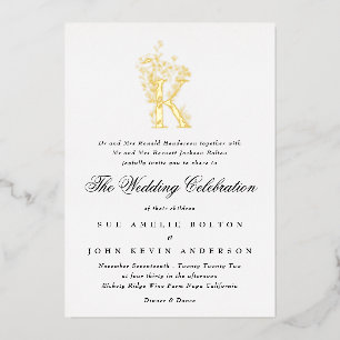 Invitation En Aluminium Beau Floral OR Monogramme Mariage esquissé Fo