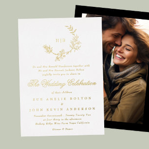Invitation En Aluminium Beau Floral OR Monogramme Mariage photo
