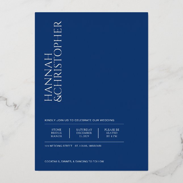 Invitation En Aluminium Beau Mariage bleu (Recto)