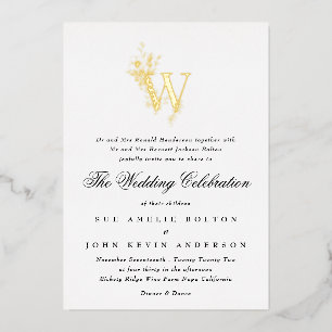 Invitation En Aluminium Beau or floral Monogramme esquissé