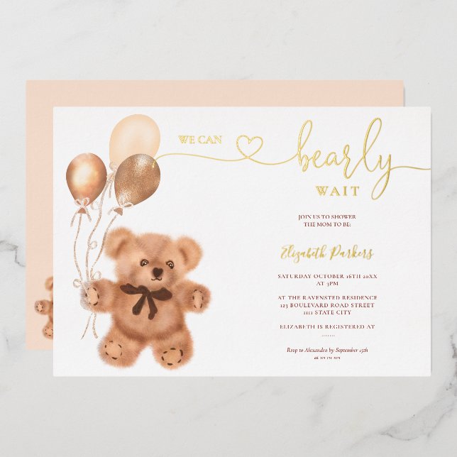 Invitation En Aluminium Beau ours illustration baby shower d'attente (Recto/Verso)