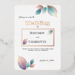 Invitation En Aluminium Beauté Ethérée Soft Tone Whimsical Feuilles Pastel