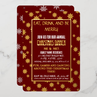 INVITATION EN ALUMINIUM BEAUX FLOCONS DE NEIGE SANS COUTURE SUR FOND ROUGE