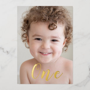 Invitation En Aluminium Beaux garçons 1er anniversaire de fête Photo & Or