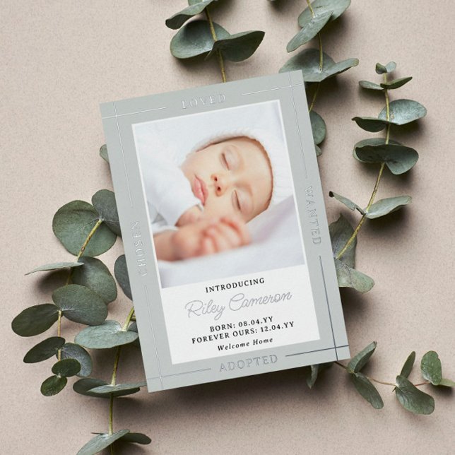 Invitation En Aluminium Bébé Adopté Choisi Aimé Présenté Gris Argent (Créateur téléchargé)