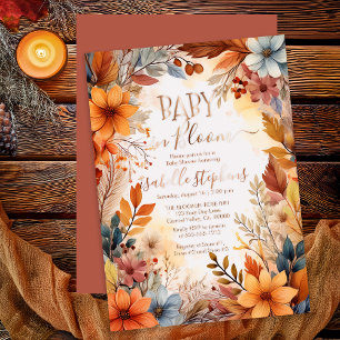 Invitation En Aluminium Bébé Boho en Fleur Cadre Floral d'Automne Baby Sho