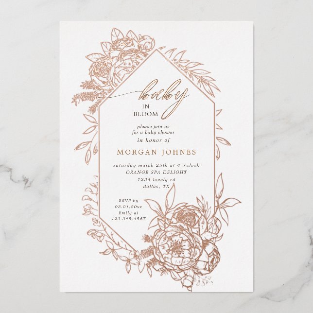 Invitation En Aluminium bébé en baby shower fleuri (Recto)