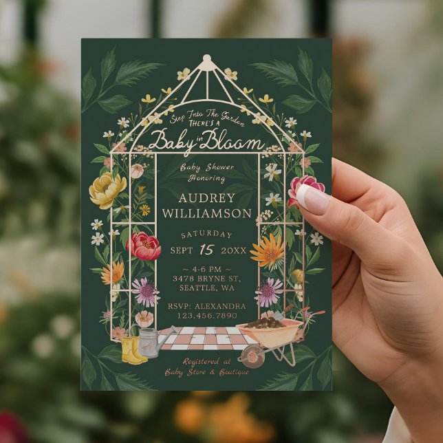 Invitation En Aluminium Bébé en Fleur Jardin Floral Baby shower à serre (Baby in Bloom Floral Garden Greenhouse Baby Shower Foil Invitation)