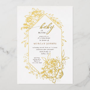 Invitation En Aluminium bébé en fleurs dorées baby shower