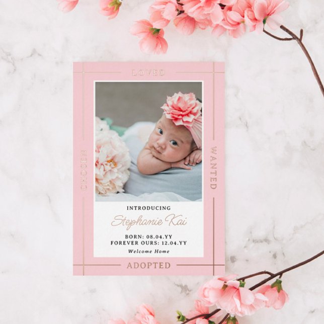 Invitation En Aluminium Bébé Fille Adoptée Rose Choisie Aimée Présentée (Créateur téléchargé)