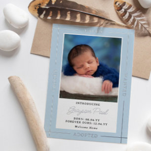 Invitation En Aluminium Bébé garçon adopté bleu choisi aimé présenté