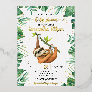 Invitation En Aluminium Bébé mignon Sloth Baby shower Tropical Réel