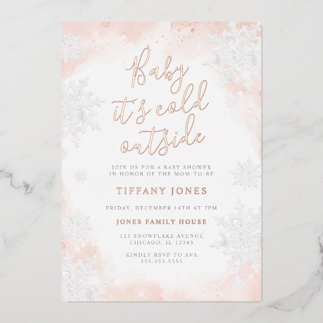 Invitation En Aluminium Bébé rose il fait froid dehors Baby shower (Recto)