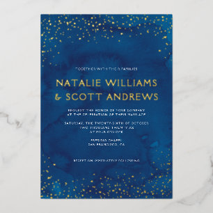 Invitation En Aluminium Belle Eau Bleue Aquarelle Ciel étoilé Mariage RÉEL