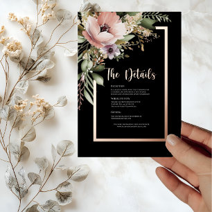 Invitation En Aluminium Belle Fleur rose sur Rose Gold Details Card