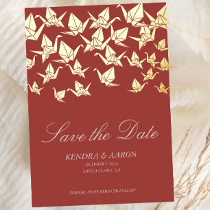 Invitation En Aluminium Belle Grue Papier Origami Rouge Économisez La Date