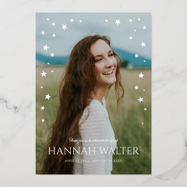 Invitation En Aluminium Belle Star du Nord Célébration de la vie (Recto)