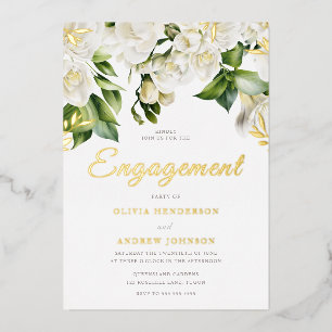Invitation En Aluminium Belle White Floral Engagement Party Gold