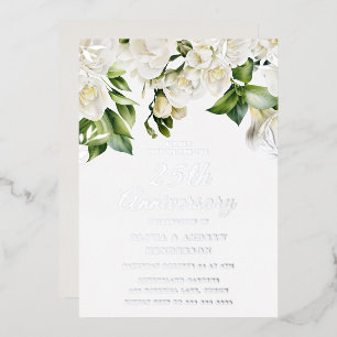 Invitation En Aluminium Belles fleurs blanches et argent 25e anniversaire