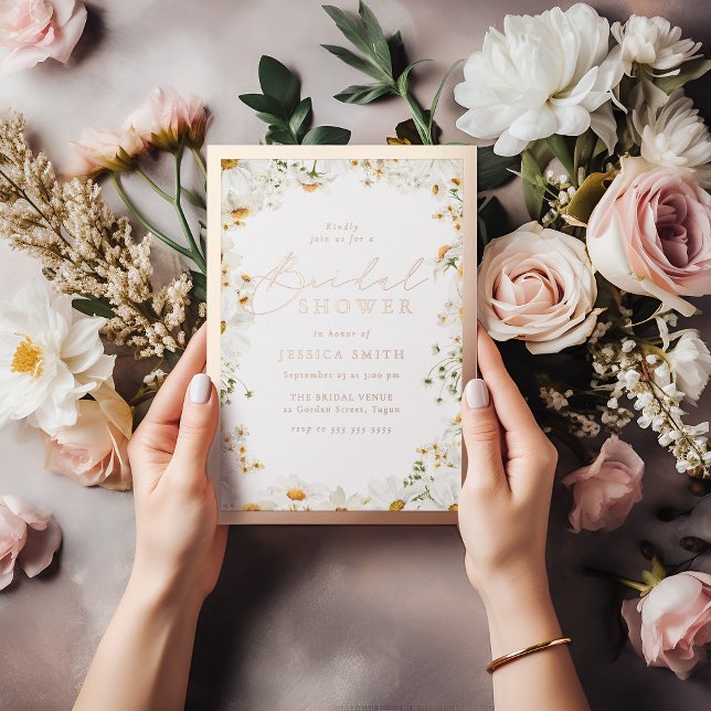 Invitation En Aluminium Belles Fleurs Blanches Rose Gold Mariage (Créateur téléchargé)