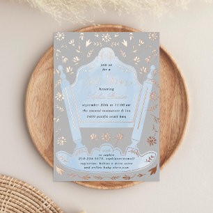 Invitation En Aluminium Berceau Antique Bleu et Gris Baby Shower Rose Gold