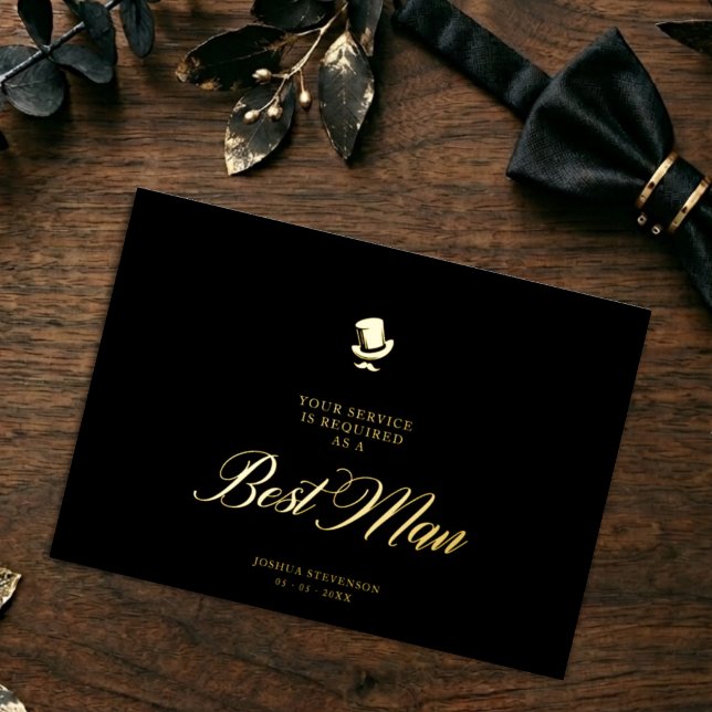 Invitation En Aluminium Best Man Funny Wedding Minimalist Proposal Card (Best Man Funny Wedding Minimalist Proposal Real Golden Metallic Foil Proposal Card with Envelope.)