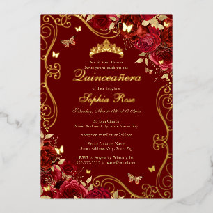 Invitation En Aluminium Beurre à bille rouge floral Quinceanera