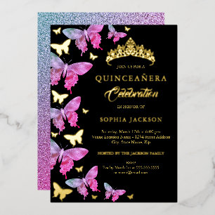 Invitation En Aluminium Beurre bleu or rose chaud Quinceanera